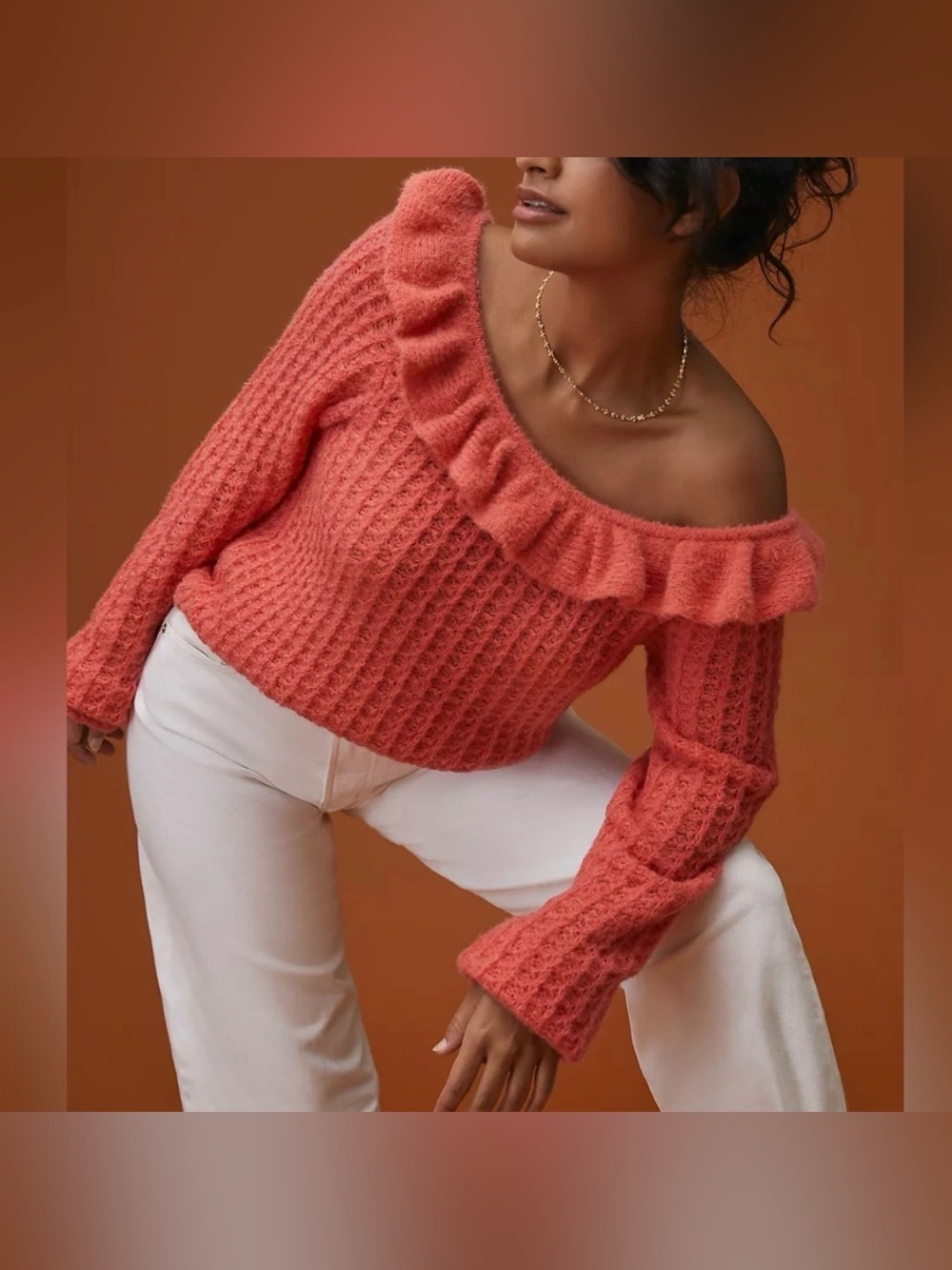 Anthropologie Ruffled Boat Neck Sweater
Soft
Coquette
Classic
Boho
Medium
Coral